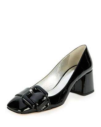 Prada Patent Block-Heel Buckle Pump, Black (Nero)