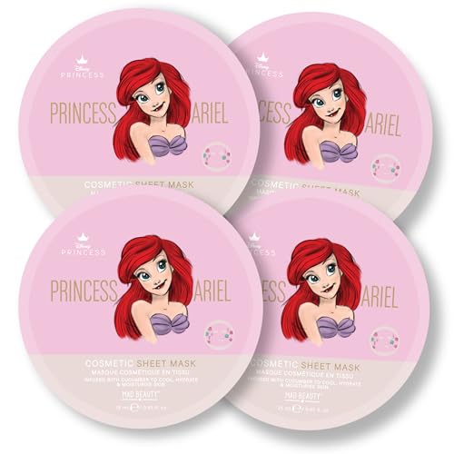 MAD Beauty Disney Pure Princess Ariel Face Mask Set (Set of 4), Infused with Cucumber to Cool and Hydrate Skin, Awaken Skin with Fabulous Glow…