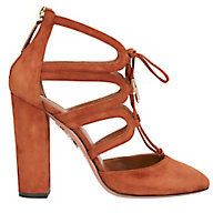 Aquazzura Holli Stack Heel Suede Cage Pumps