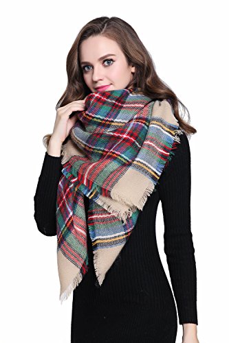 Buttons and Pleats Women Plaid Blanket Shawl Scarf for Fashion Wear & Winter