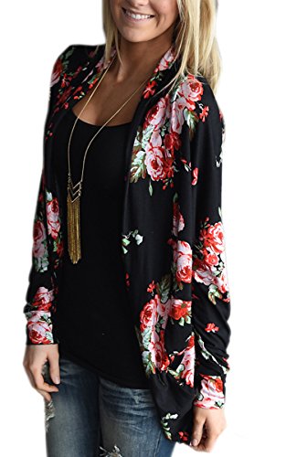 ECOWISH Womens Boho Irregular Long Sleeve Wrap Kimono Cardigans Casual Coverup Coat Tops Outwear S-3XL,Black,XX-Large