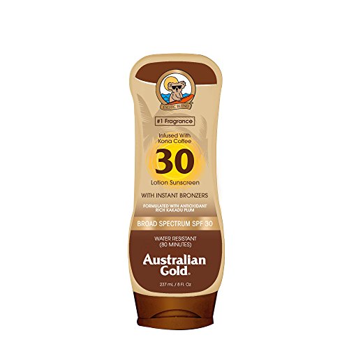 Australian Gold Sunscreen Lotion with Kona Coffee Infused Bronzer, Broad Spectrum, Water Resistant, SPF 30, 8 Ounce