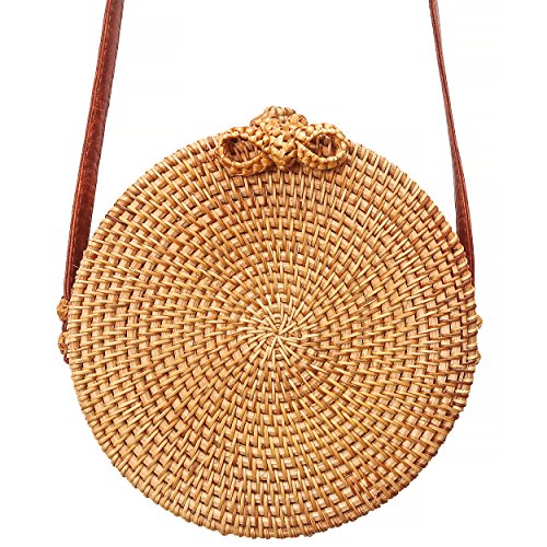 Bali Rattan Bag - Round Handwoven Crossbody Purse for Women