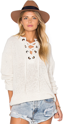 J.O.A. Lace Up Sweater in Ivory