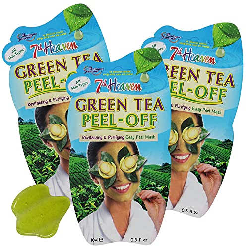 7th Heaven Green Tea Peel-Off Face Mask, with Green Tea Extract, 3-Pack of 0.3 Fl Oz each, 3 Sachets