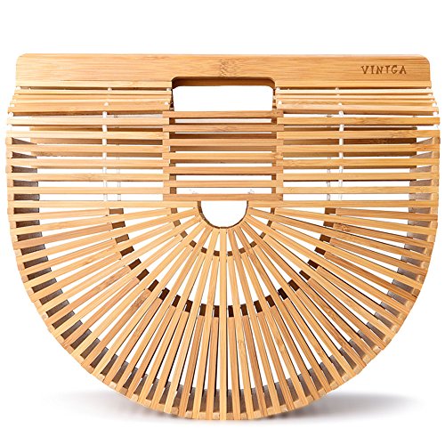 Vintga Bamboo Handbag Handmade Tote Bamboo Purse Straw Beach Bag for Women (Bamboo Large)