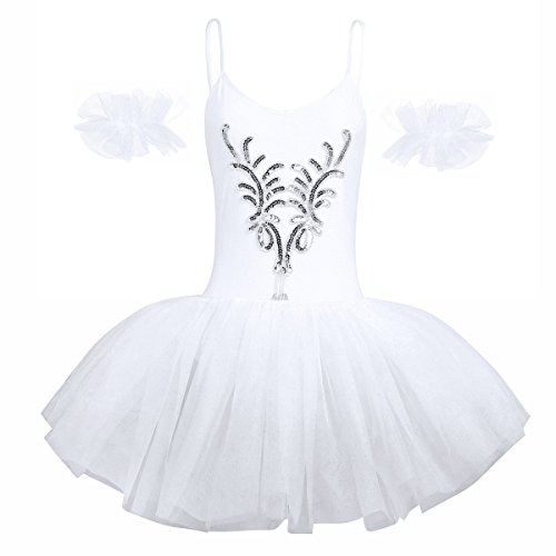 iiniim Women Adult Swan Lake Costumes Ballet Dress Leotard Tutu Dance Dress with Arm Band White Medium