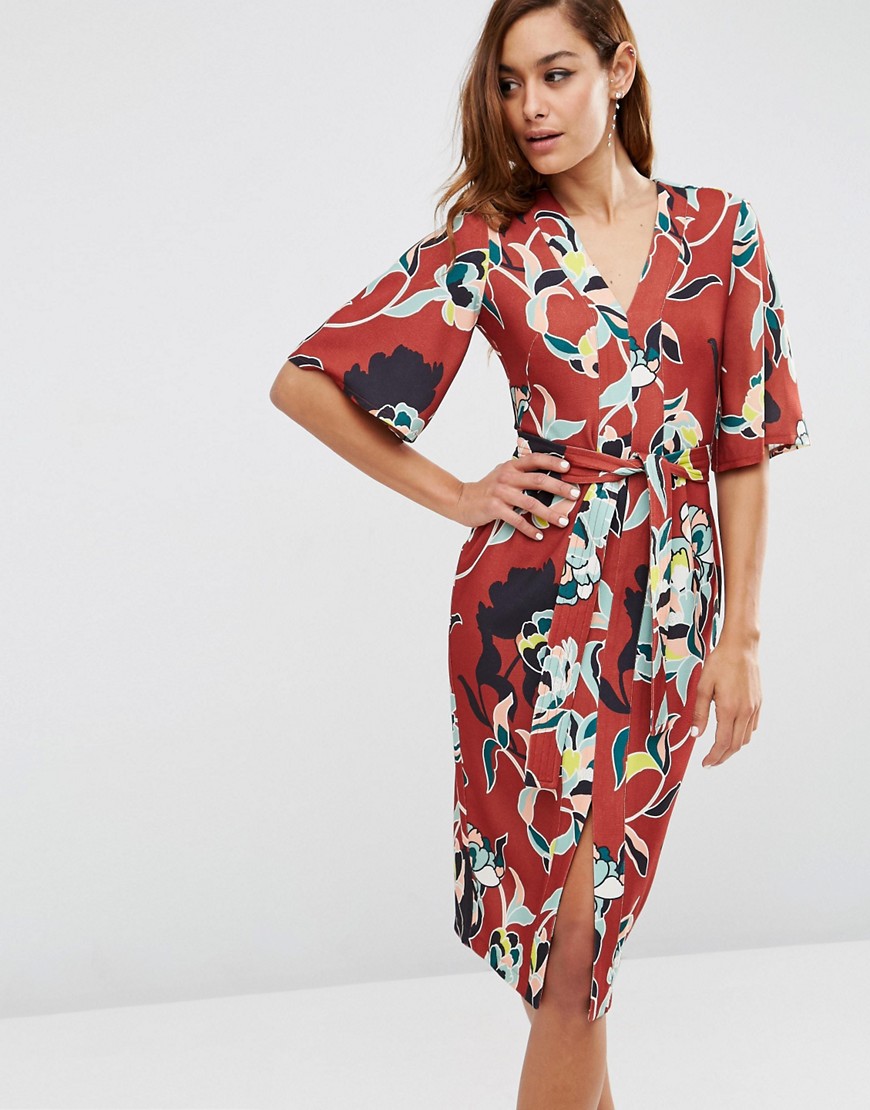 Obi Wrap Dress In Floral Print