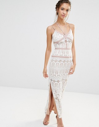 Boohoo Boutique Lace Satin Trim Maxi Dress