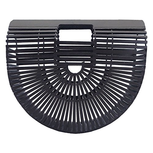Miuco Womens Bamboo Handbag Handmade Large Tote Beach Bag Size Large Black