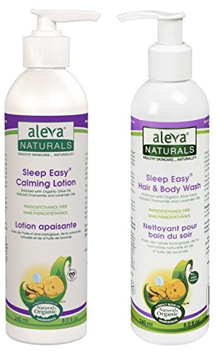 Aleva Naturals Sleep Easy Calming Lotion and Sleep Easy Hair & Body Wash with Pure Lavender, Chamomile Oils, Organic Aloe Vera and Chamomile and Lavender Oils, 8 fl.oz. each