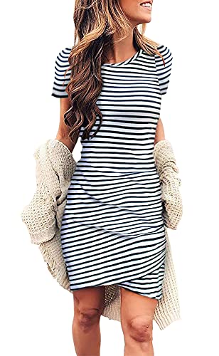 BTFBM Summer Crew Neck Short Sleeve Ruched Stretchy T Shirt  Dress 