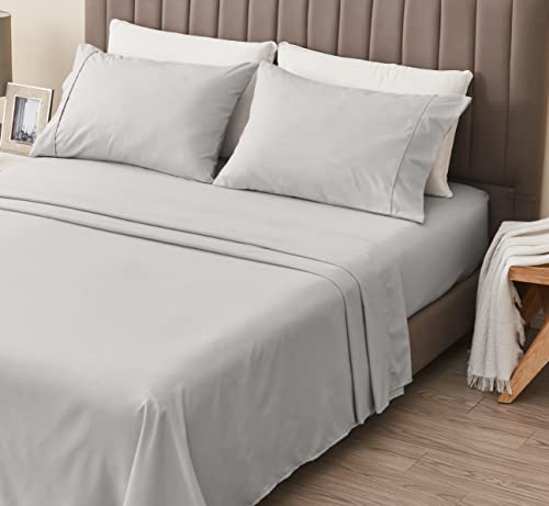 Great Bay Home 4-Piece Queen Gray Microfiber Sheet Set | Ultra-Soft, Brushed Bedding Sheets & Pillowcases - Wrinkle & Fade Resistant, All-Season Bed Sheets for Bed (Queen, Gray)