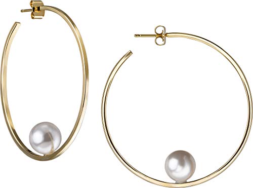 JANIS BY JANIS SAVITT Floating Pearl Hoop Earring Yellow Gold with White Pearl