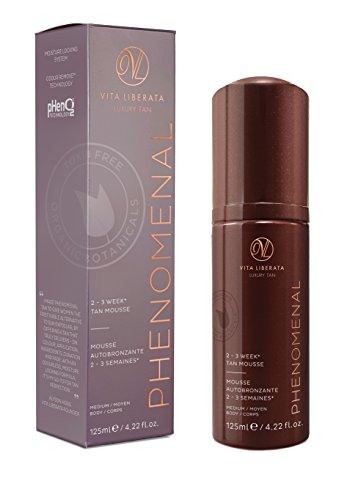 Long Lasting Sunless Tanning Mousse - VITA LIBERATA pHenomenal 2-3 Week Self Tan Organic, Natural, Vegan Tan Mousse - Long Lasting Fake Tan - Medium 4.22 fl. oz.