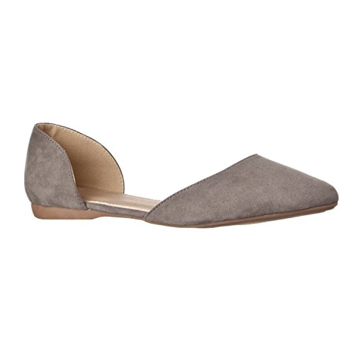 Riverberry Women's Riley Pointed Toe, D'Orsay Open Side Flat Shoe, Grey Suede, 9
