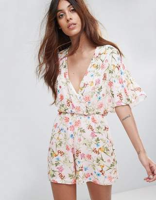 Oh My Love Batwing Floral Romper