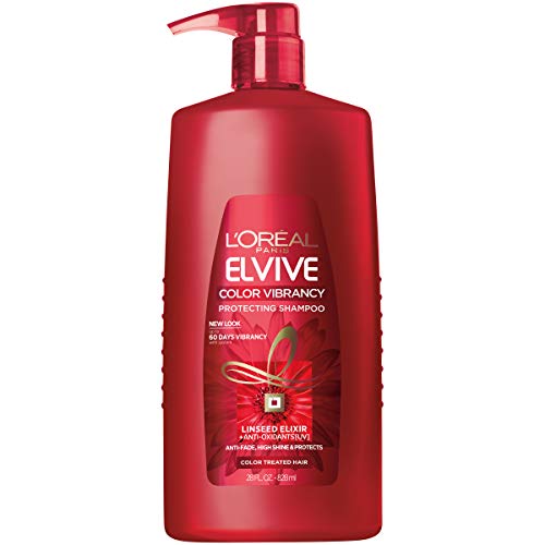 L'Oréal Paris Elvive Color Vibrancy Protecting Shampoo, for Color Treated Hair, Shampoo with Linseed Elixir and Anti-Oxidants, for Anti-Fade, High Shine, and Color Protection, 28 fl. oz.