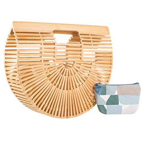 LibbyPet Bamboo Handbags for Women Handmade Bamboo Bag Summer Beach Tote bag (Sandal Wood Small)