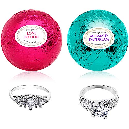 Mermaid Love Potion Bath Bombs Gift Set of 2 with Ring Surprise Inside Each Made in USA