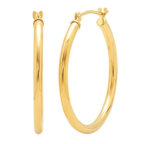 14K Yellow Gold 1 inch Diameter Round Hoop Earrings