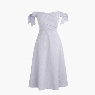 Off-the-shoulder seersucker dress with ties