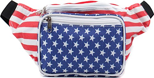 Sojourner American Flag Fanny Pack - USA Packs, 4th of July, Stars and Stripes, Red White, and Blue Eagle Waist Bag Belt Bags Bumbag