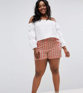ASOS Curve ASOS CURVE High Waist Checked Shorts