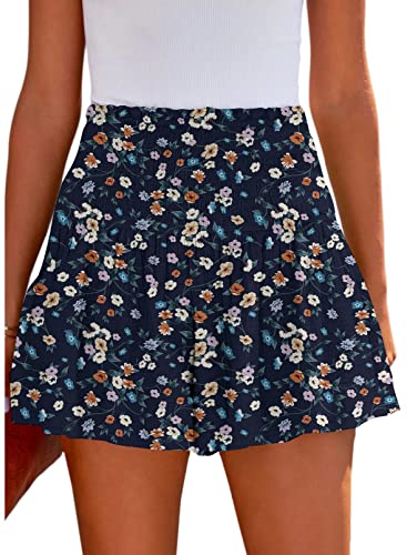 BeadChica Womens Casual Cute Summer Shorts Elastic High Waisted Pleated Ruffle Comfy Flowy Short Beach Pants-Prints-XXL