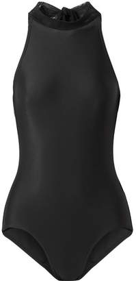 Ballet Beautiful - Mesh-trimmed Stretch Halterneck Leotard - Black