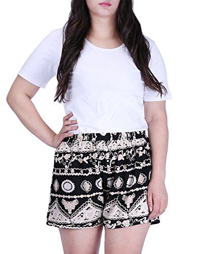 HDE Womens Plus Size Shorts Patterned Casual Pull On Elastic Waist Dress Shorts (Black and White Tribal, 1X)