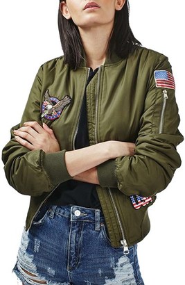 Women's Topshop Badged Ma1 Bomber Jacket
