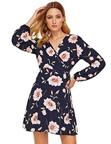 Milumia Women's Vintage Floral Print Split Wrap Dress Large Multicolor-Pink