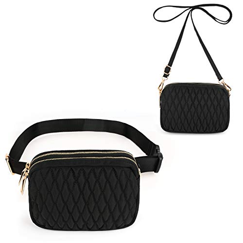 UTO Fanny Pack for Women 5 Ways Convertible Chest Bag Waterproof Fashion Lightweight Travel Waist Pack Purse Black