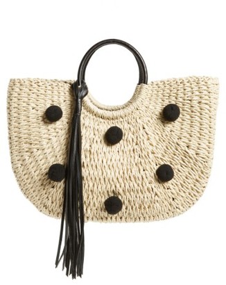 Rebecca Minkoff Straw Pom Pom Tote - Beige