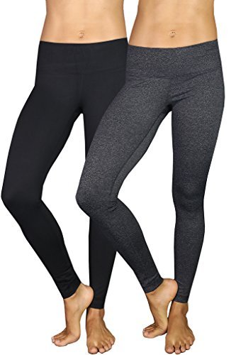 90 Degree By Reflex Power Flex Yoga Pants - Black and Heather Charcoal 2 Pack Small