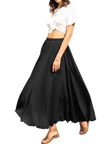 Ezcosplay Women Boho Maxi A Line Skirt Elastic Waist Summer Bohemian Flowy Long Beach Swing Skirts