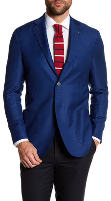 MICHAEL BASTIAN Blue Woven Two Button Notch Lapel Wool Extra-Trim Fit Blazer