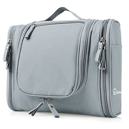 Heavy Duty Waterproof Hanging Toiletry Bag - Travel Cosmetic Makeup Bag for Women & Shaving Kit Organizer Bag for Men - Large Size: 10.2 x 4.5 x 8.5 Inch (Grey)