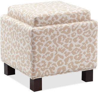 Kylee Leopard Fabric Accent Storage Ottoman with Pillows,