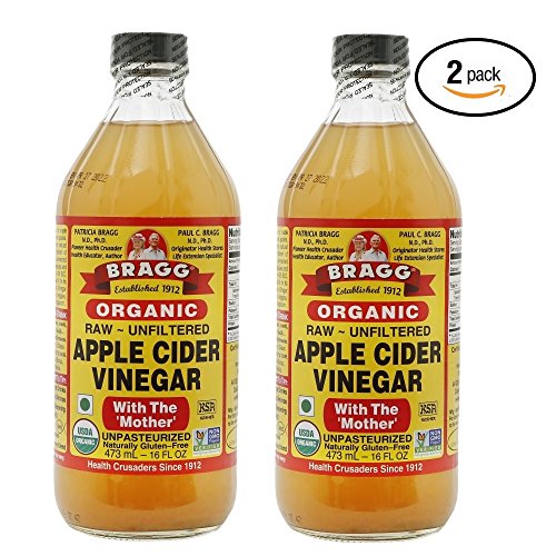Bragg USDA Organic Raw Apple Cider Vinegar, With The Mother 16 Ounces Natural Cleanser, Promotes Weight Loss - Pack of 2