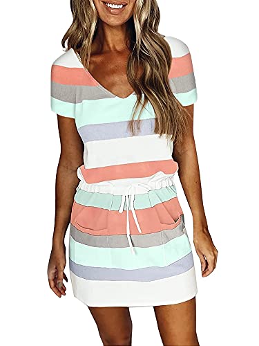Michellecmm V Neck Spaghetti Strap Mini Dress with Pockets