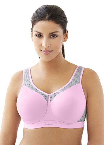 Glamorise Women's Plus Size Full Figure High Impact Wonderwire Sports Bra #9066, Pink/Grey, 38B