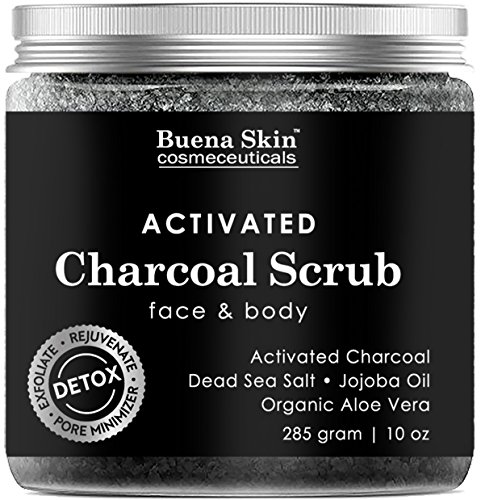 Premium Activated Charcoal Scrub | Deep Cleanser, Pore Minimizer & Reduces Wrinkles, Blackheads, Acne Scars, Anti Cellulite Treatment - Great for Face & Body by Buena Skin 10 oz.