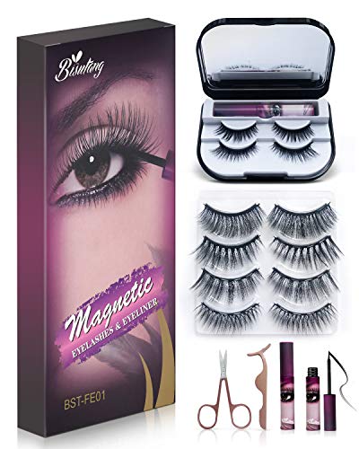 Bisutang 6-Pair Reusable Magnetic Lashes and 2 Tubes of Magnetic Eyeliner with Storage Case 