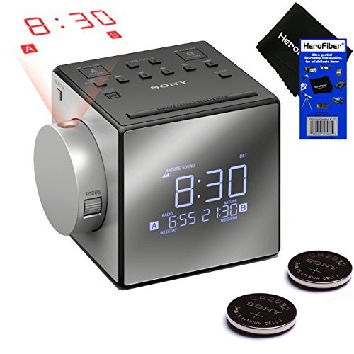 New & Improved - Sony Projector Dual Alarm Clock with Extendable Snooze, 5 Nature Sounds, AM/FM Radio, Built-in Calendar