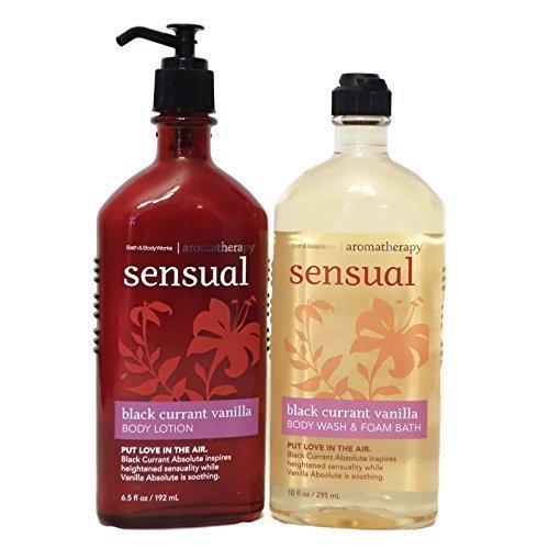 Bath and Body Works Aromatherapy Sensual Black Currant Vanilla Lotion and Foam Bath Body Wash Full Size Set