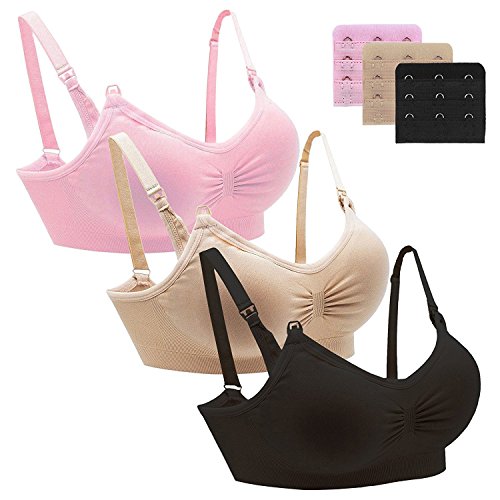 Just-Best Nursing Bra For Breastfeeding With Bra Extender For Maternity Clothes, Pack Of 3 Colors, Size S