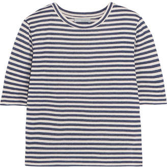 Vince - Striped Silk-blend Jersey T-shirt - Navy