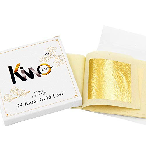 KINNO Edible Gold Leaf Sheets 10 Sheets 4.33 x 4.33 cm 24K Pure Genuine Facial Gold Foil for Cooking, Cakes & Chocolates, Decoration, Health & Spa